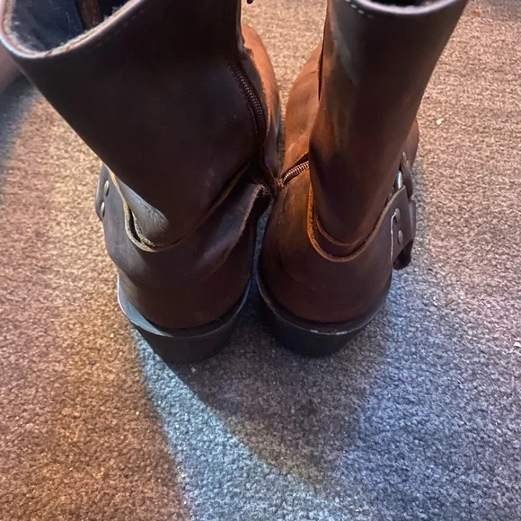 Men's Brown Leather Harness Boots with Studded Strap - Picture 6 of 6